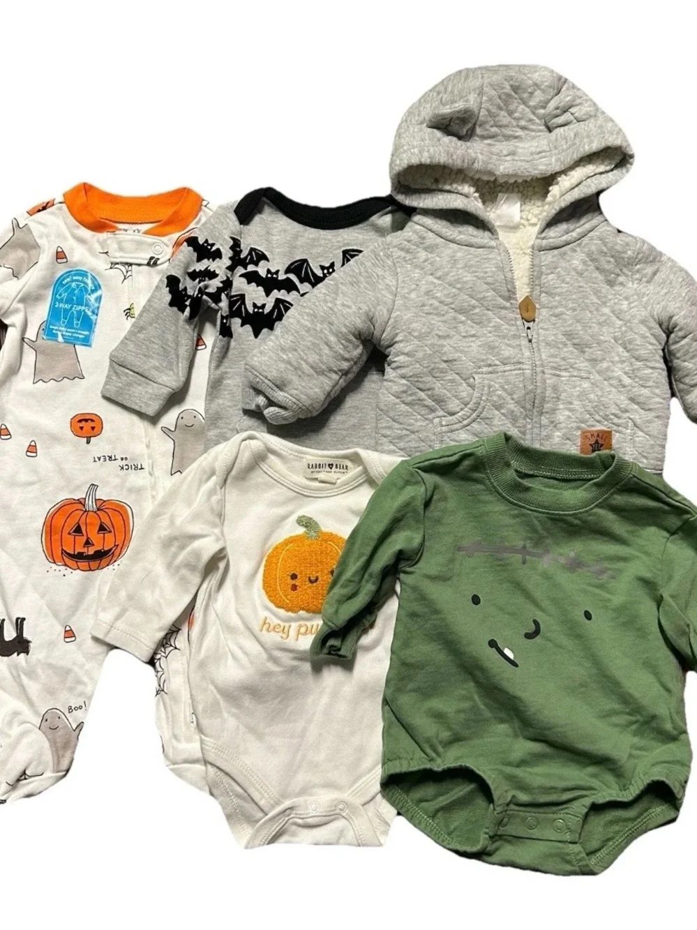 Baby Halloween Frankenstein Pumpkin Bats Jacket Footie Pajamas Size 0-3 Months